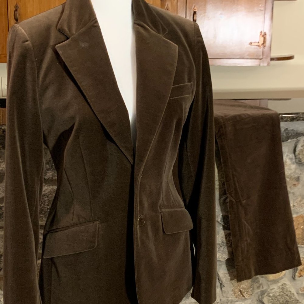 ralph lauren two piece brown suede women pant suit